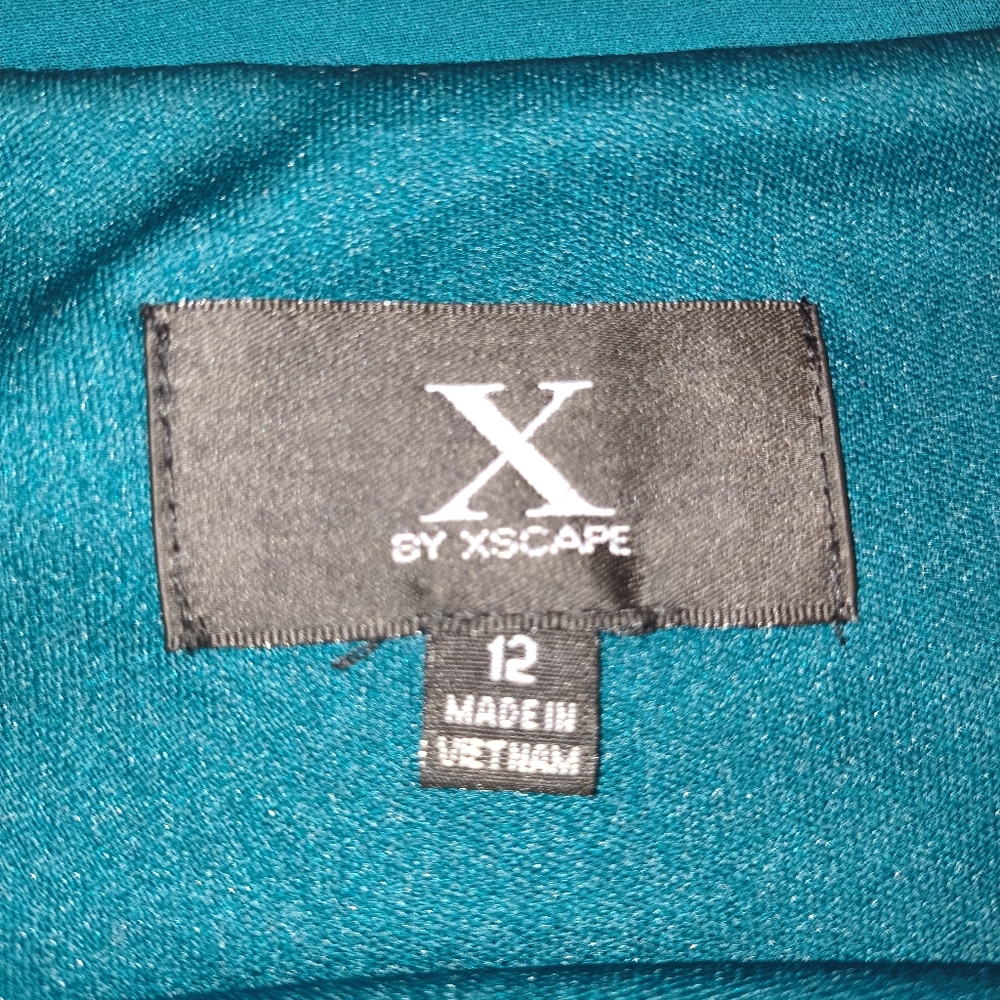 X By Xscape Teal Chiffon Popover Dress Rhinestone Trim Keyhole Size 12 Chiffon - Picture 2 of 7